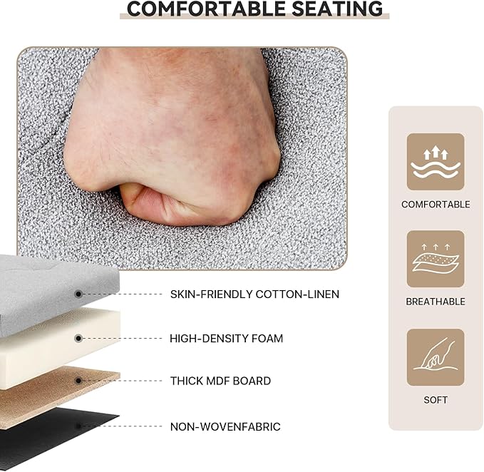 Storage Ottoman Bench, 15 Inch Ottoman Foot Rest, End of Bed Bench, Storage Chest, Load 700 lb, for Living Room, Bedroom, Entryway, Light Gray