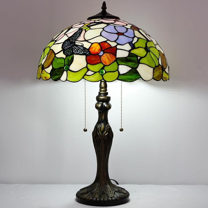 Tiffany Table Lamp Stained Glass Lamp 16X16X24 Inch Antique Reading Light (Butterfly Flowers)