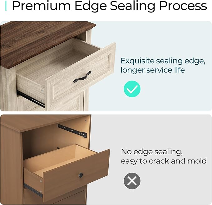 LINSY HOME 5 Drawers Dresser for Bedroom, Wood Tall Bedroom Chest of Drawers with Metal Handle, Farmhouse Dressers Organizer for Living Room, Closet, Hallway, White Oak