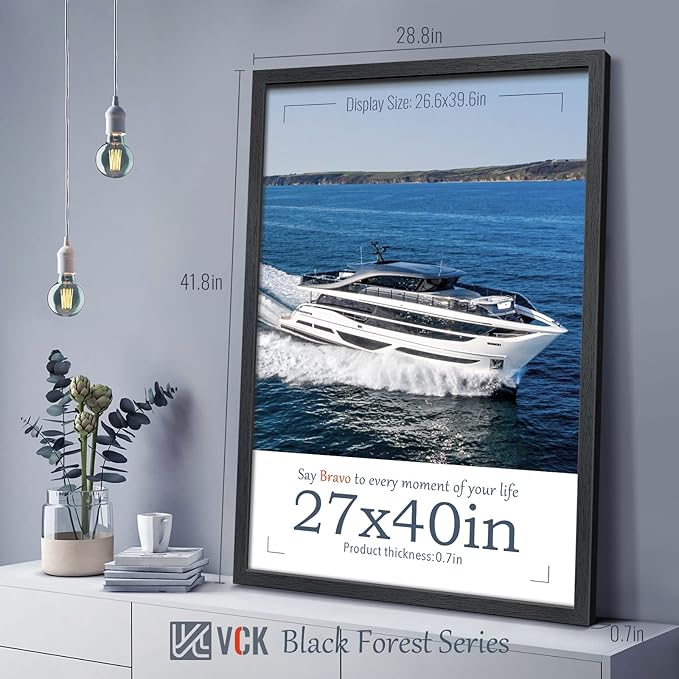 VCK 27x40 Solid Wood Poster Frames, Black Exclusive Woodgrain Picture Frame, Wall Mounting Hanging