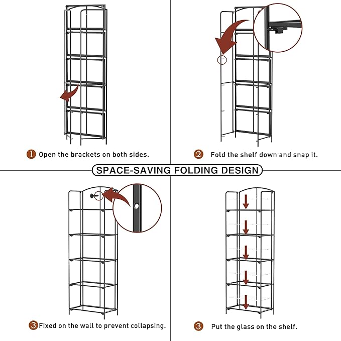 Crofy No Assembly Folding Bookshelf for Living Room, 5 Tier Black Collapsible Book Shelf for Home Office, Portable Bookcase Storage Organizer