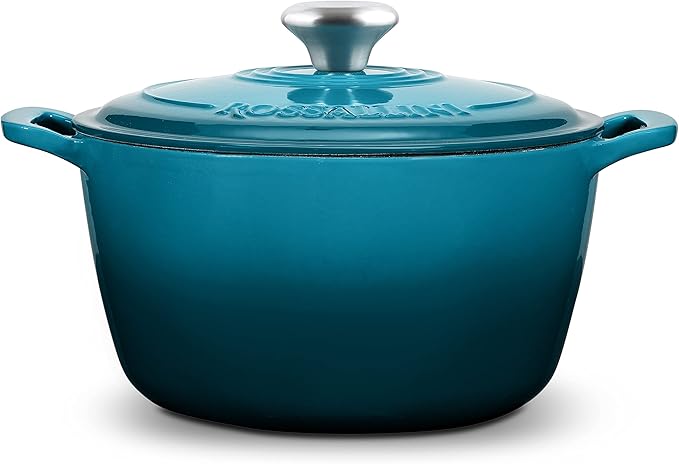 Signature Enameled Cast Iron Dutch Oven, Non-Stick Serving Pot with Tight Fitting Lid for Perfect Roasting, Baking, Sauteing, and Bread Making | 3.5Q (3.3L) - Ocean Blue