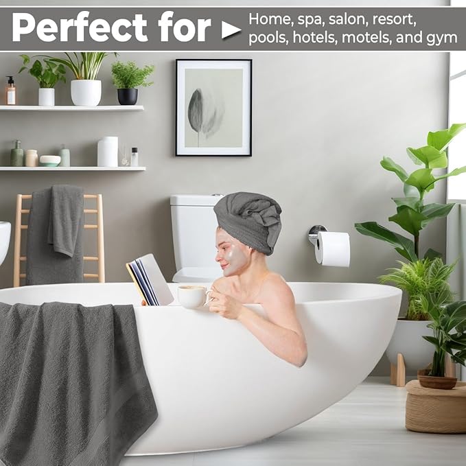 Pack of 8 Towels Set, 2 Large Bath Towels, 2 Hand Towels, 4 Wash Cloths, 100% Cotton, Lighter Weight, Quicker to Dry, Super Absorbent, Perfect for Bathroom (Grey)