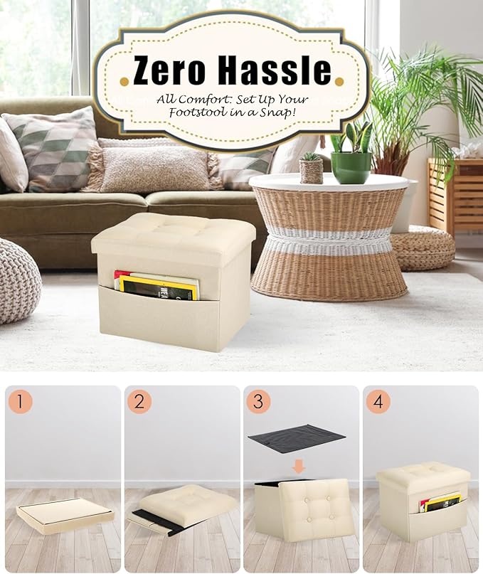 Ottoman Storage Ottoman Foot Rest Stool Foldable Bench with Storage Student Dormitory Bedroom and Entryway 17 X 13 X 13