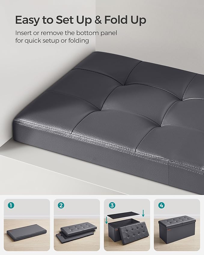 SONGMICS MAZIE Collection - 30 Inches Storage Ottoman Bench with Flipping Lid, Storage Chest Footstool, Load 660 lb, for Entryway, Living Room, Bedroom, Synthetic Leather, Dark Gray ULSF045G01