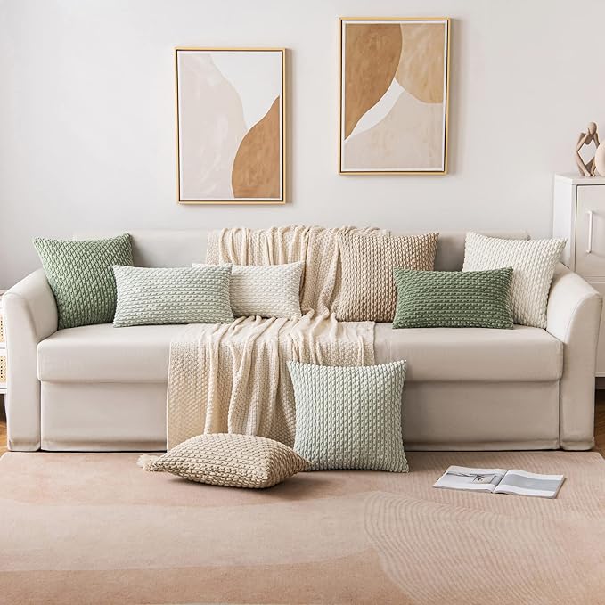 MIULEE Throw Pillow Covers Soft Corduroy Decorative Eruo Sham Set of 2 Boho Striped Pillow Covers Pillowcases Farmhouse Home Decor for Couch Bed Sofa Living Room 24x24 Inch Tan