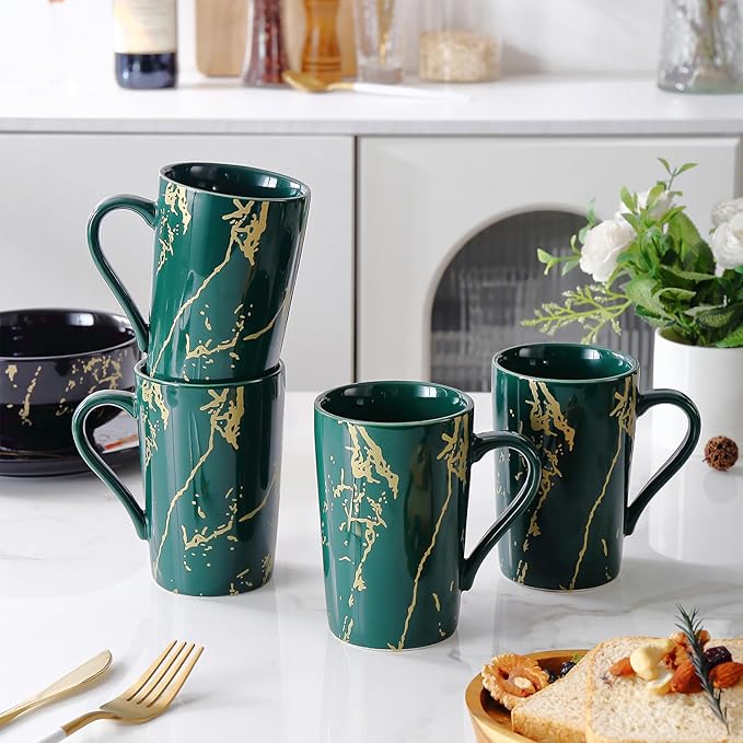 Porcelain Coffee Mugs, 12 Ounce, Set of 6, Green | Hot Tea | Cappuccino | Mocha | Cocoa | Cups for Latte