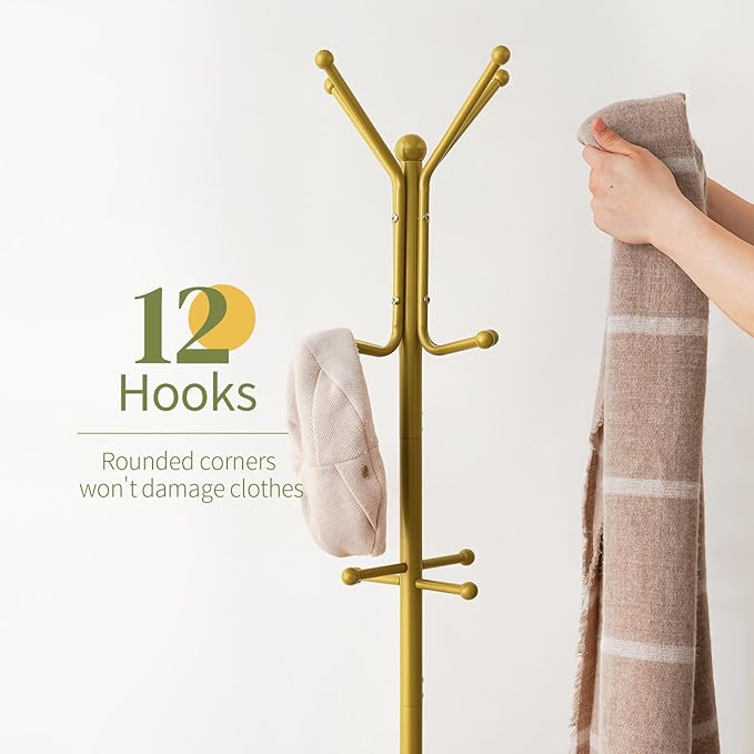 Yoobure Coat Rack Freestanding - Coat Tree with Umbrella Holder, Metal Coat Rack Stand with 12 Hooks, Modern Coat Hanger Stand for Entryway, Purse Rack Hat Rack Stand for Living Room Bedroom Office