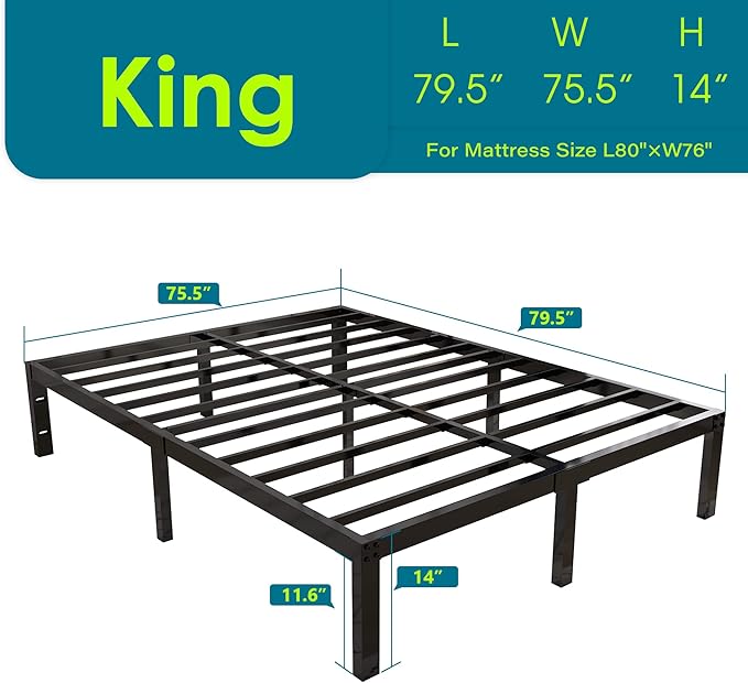 14 Inch 4000lbs Heavy Duty Support Basic Bed Frame/Mattress Foundation/Box Spring Replacement/Steel Slat Platform/Easy to Assemble/with Storage/Noise Free, King