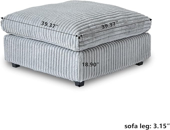 JACH 39.37" Modern Comfy Ottoman for Living Room, Oversized Ottoman Footstool, Cushion Covers Removable, Minimalist Ottomans for Party Bedroom Apartment (Light Grey)