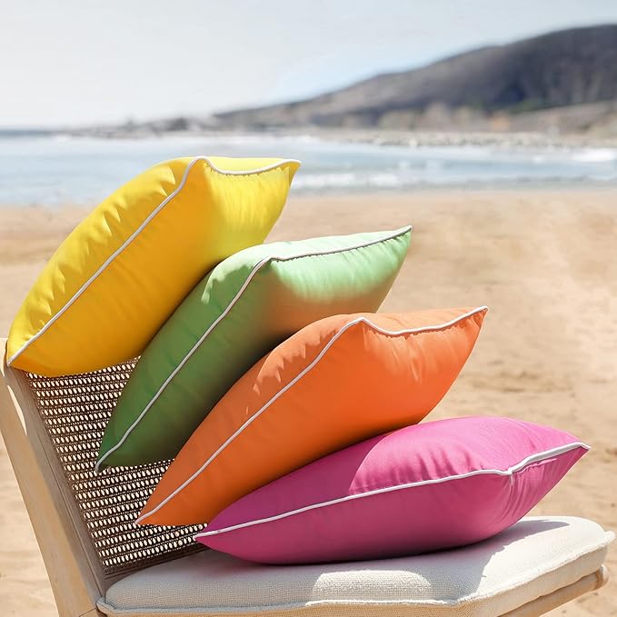 Phantoscope Pack of 2 Outdoor Waterproof Throw Pillow Covers Decorative Square Outdoor Pillows Cushion Case Patio Pillows for Couch Tent Sunbrella, Hot Pink 18x18 inches 45x45 cm