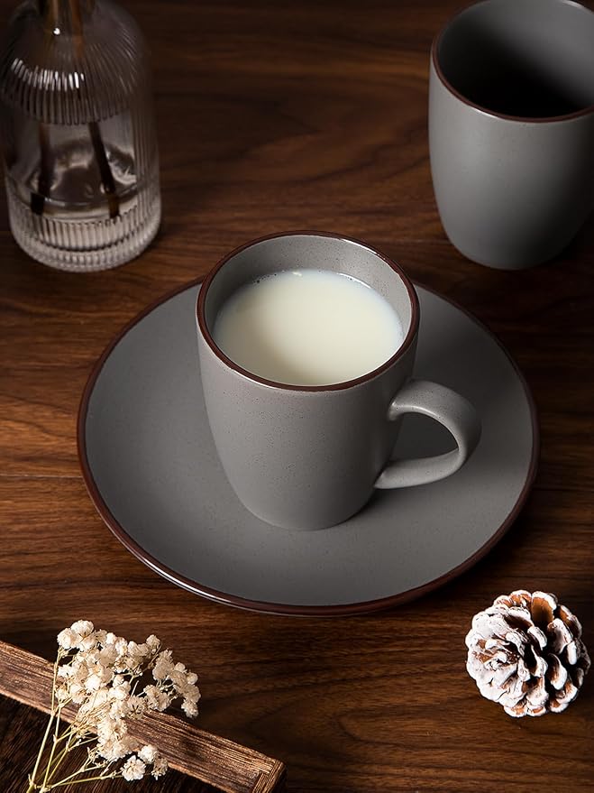 famiware Venus Coffee Mugs for 6, 14 oz Mug Set, Dringking Cup with Handle for Coffee, Tea, Cocoa, Milk, Dark Grey