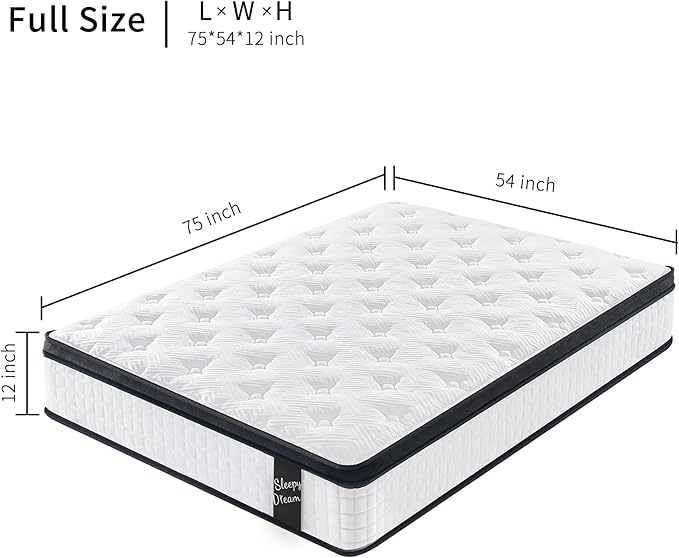 12 Inch Memory Foam Mattress,Full Size Plush Hybrid Mattress,7-Zone Memory Foam & Pocket Spring,Edge Support & Motion Isolating,Pressure Relief, Certified Foams Fabric,Bed in a Box,Echelon Dream
