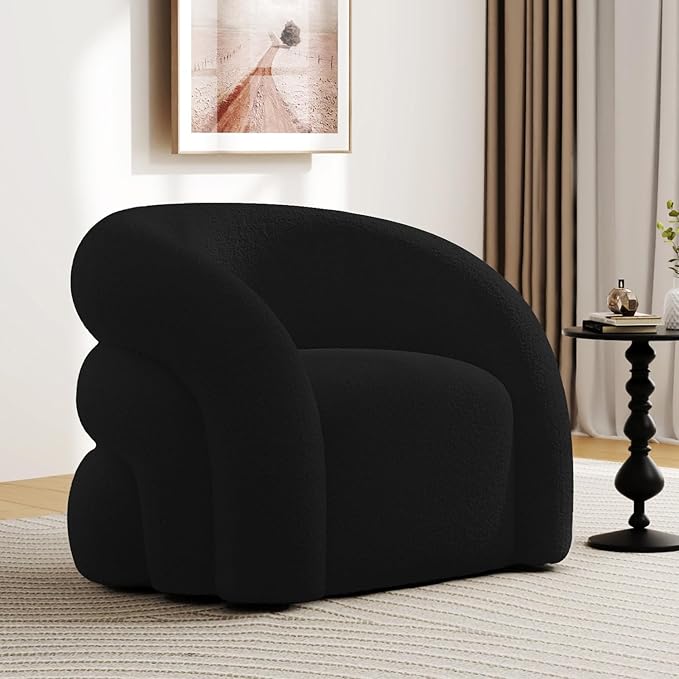 34.6" W Mordern Swivel Accent Chair,Sherpa Round Upholstered Boucle 360° Swivel Armchair for Living Room,Comfy No Assembly Sofa Chair for Bedroom Reading Apartment Lounge(Black)