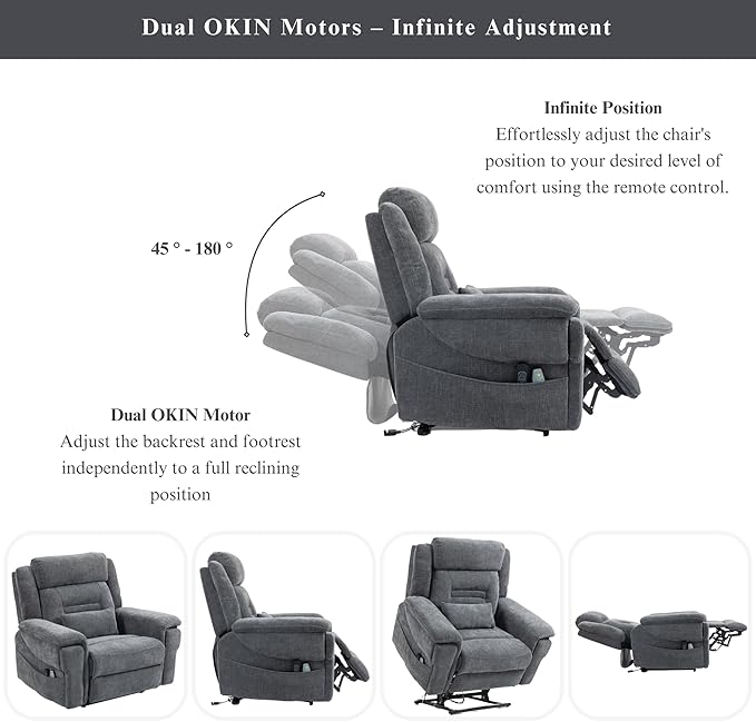 Big Man Power Lift Recliner for Elderly Adults 28 Inch Wide Seat, Lay Flat Lift Chair with Heat Massage, Cup Holder & Wireless Phone Charger, USB Type C Charging, Big Tall 400 lbs