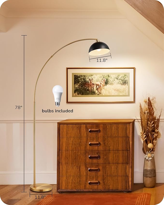 EDISHINE 78.3" Mid Century Modern Floor Lamp, Tall Standing Lamp with Remote, Rotatable LampHead, Brass Floor Lamps for Living Room, Bedroom, Office, Reading Corner, Gold/Black