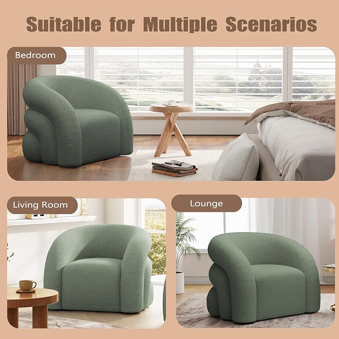 34.6" W Mordern Swivel Accent Chair,Sherpa Round Upholstered Boucle 360° Swivel Armchair for Living Room,Comfy No Assembly Sofa Chair for Bedroom Reading Apartment Lounge(Green)