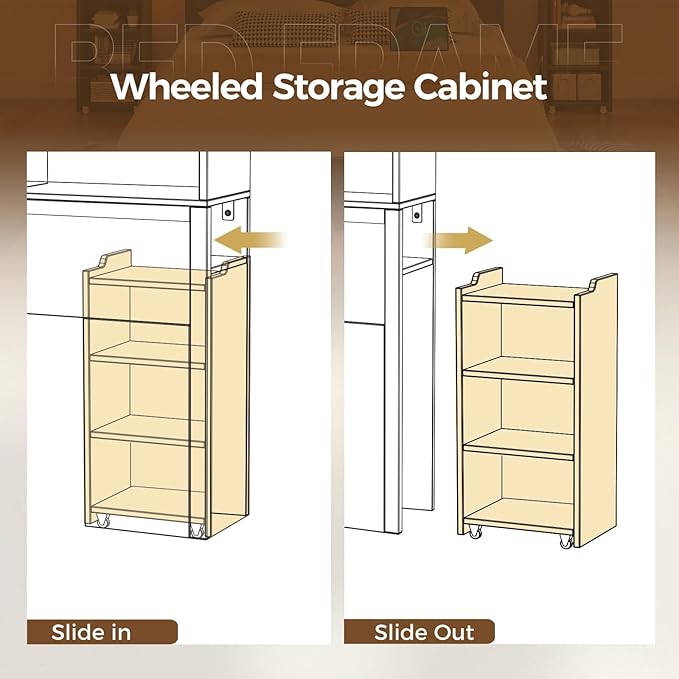 Rolanstar Bed Frame Twin Size with Bookcase Storage Headboard, Slide Out Bedside Storage, Bed with Charging Station & LED Lights, Heavy Duty Metal Slats, No Box Spring Needed, Noise Free, Black