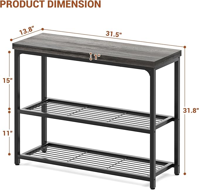 32" Small Console Table, 3-Tier Entryway Table, Sofa Table with Mesh Shelves, Console Tables for Living Room, Bedroom, Hallway, Entryway, Foyer, Grey