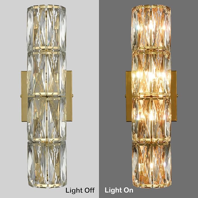 SAMTEEN Gold Wall Sconce Modern Crystal Sconces Wall Lighting 4-Light Bathroom Wall Mount Light Crystal Vanity Light Fixture for Bedroom Hallway Living Room