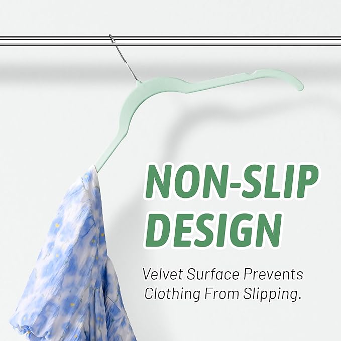 Velvet Hangers 50 Pack – Slim Non-Slip Flocked Hangers with Notches, Space-Saving Closet Organizer for Dresses, Blouses, Coats(Green)