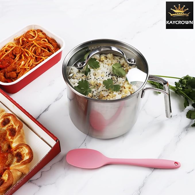 Stainless Steel Saucepan with Glass Lid, Multipurpose 1.5 Quart Sauce pan Sauce Pot with Straining Cover & Pour Spouts for Boiling Milk, Sauce, Gravies, Pasta, Noodles