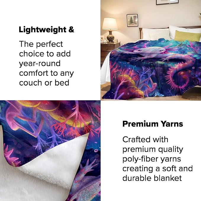 Cute Axolotl Blanket Gifts for Adults and Kids Axolotls Throw Blankets for Bed Room Couch Soft Lightweight Warm Cozy Throws Decor 50x60in