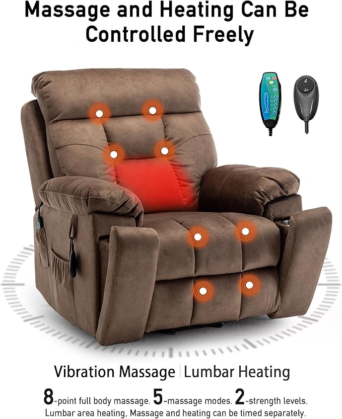 Power Lift Recliner Chair for Elderly, Lazy Boy Recliner Chair with Massage and Heating, 26in Extra Wide Recliner Seat with Cup Holder, Adjustable Electric Reclining Chair for Big Man
