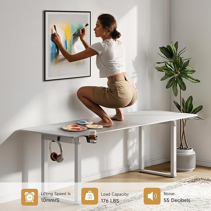 ONBRILL Standing Desk, 71x32 Inches Rectangle Stand Up Desk with 4 Legs, Dual Motor and Memory Controller, Adjustable Height from 28-46 Inches for Home and Computer Workstation, White