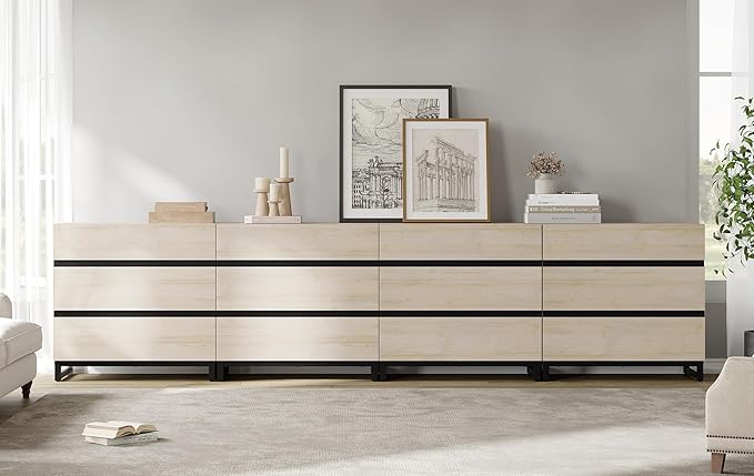 WAMPAT Dresser for Bedroom, Closet Organizers and Storage with 12 Drawers, Chest of Drawers with Metal Base, Wooden Modern Dresser for Living Room, Bedroom, Entryway, Light Oak