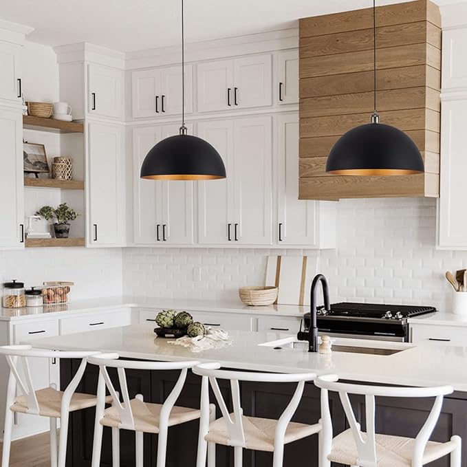 Vintage Pendant Light,Industrial pendant light,chandelier17.72 "Industrial Dome Pendant Light black and gold finish lighting fixture line length 78.74" Kitchen island, bedroom, hallway,farmhouse