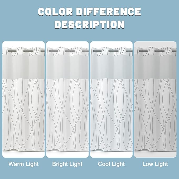 No Hook Grey Shadow Striped Shower Curtain with Snap in Liner Set - Hotel Shower Curtain and Liner Set with See Through Mesh Top Window,Machine Washable, 71x74 INCH