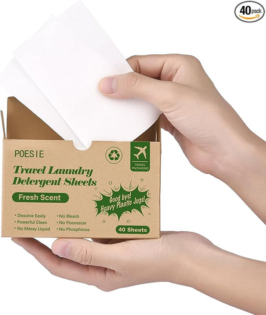 Poesie Laundry Detergent Sheets Washer Sheets for Travel Laundry Soap Sheet for Camping Hotel Dorm Home Laundromat College Fresh Scent 1 Box 40 Count