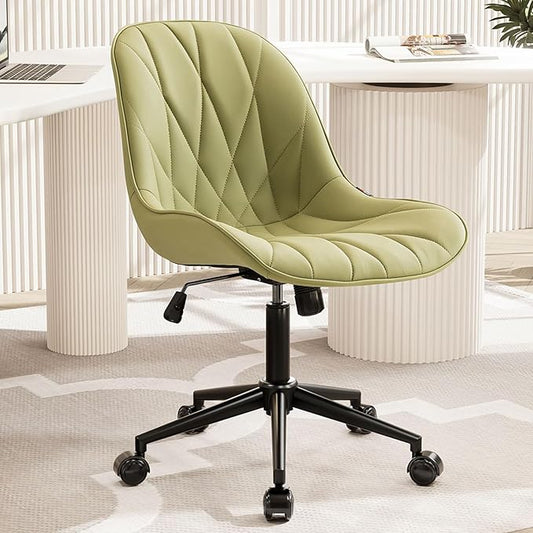 Rowill Modern Office Chair - Ergonomic Swivel Leather Desk Chair with Curved Backrest, Height Adjustable Rolling with Wheels, Perfect for Study Room & Office, Avocado Green