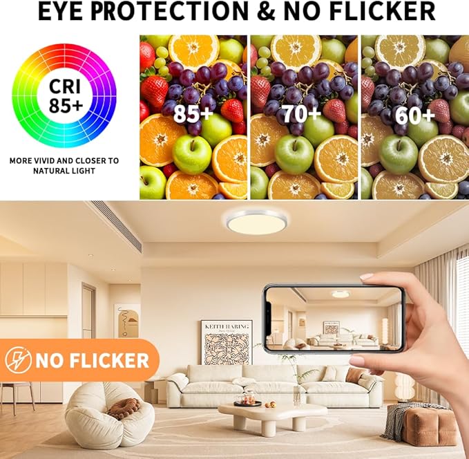 LED Flush Mount 13 Inch Ceiling Lights Fixture with Remote Control,Ceiling Lights Round,Dimmable 24W 2500LM 3000K-6500K Light Color Adjustable, Modern Ceiling Lamp for Kitchen Bedroom