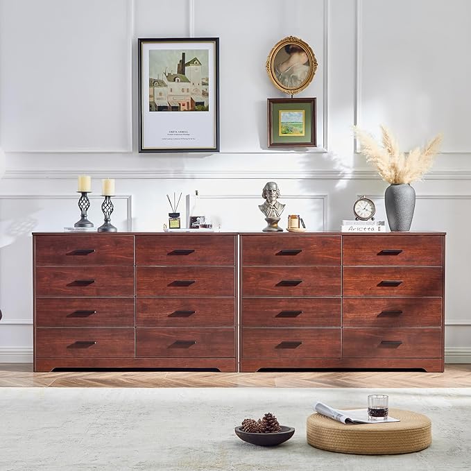 LIDYUK Dark Cherry Dresser for Bedroom, 8 Drawer Dressers & Chests of Drawers, Modern Wood Dresser, 48 Inches Wide Chest of Drawers for Bedroom, Hallway, Living Room