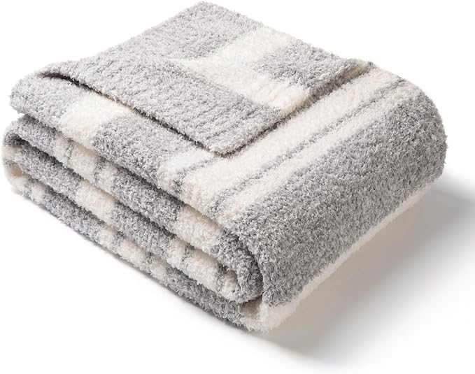 Snuggle Sac Twin Size Bedding Blankets Luxurious Microfiber, Reversible Super Soft Warm Cozy Blankets Fuzzy Plush Blanket for Bed,Couch,Sofa,Living Room, Grey Stripe,60x80 inches