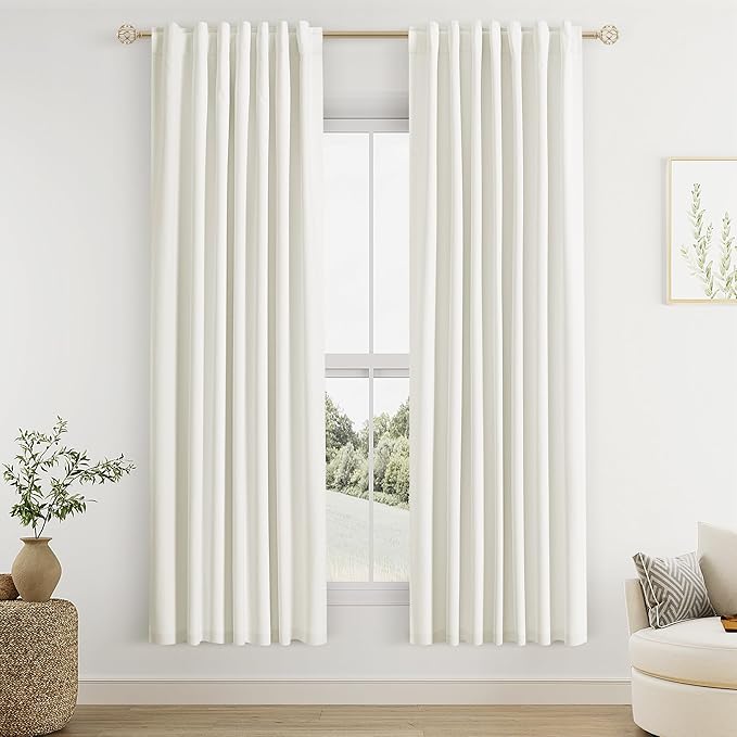 Guken Ivory Linen Blackout Curtains 72 Inch Length 2 Panels Set for Living Room Bedroom Back Tab Thermal Insulated 100% Black Out Linen Drapes Room Darkening Window Curtains 40 Wide