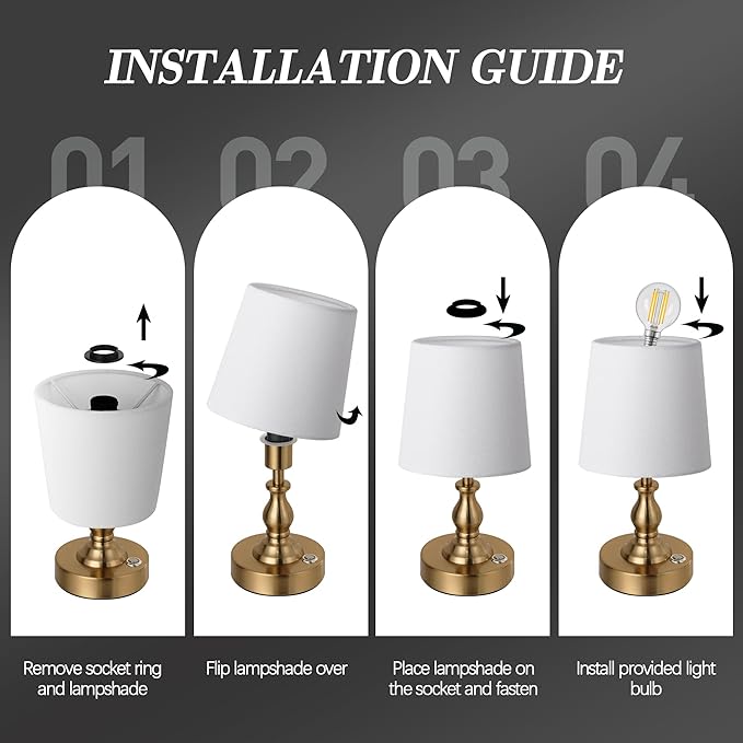 PARTPHONER Mini Cordless LED Table Lamp, 5200mAh Rechargeable Battery Operated Lamp, 3-Level Brightness, Touch Dimmable Desk Lamp, Bedside Night Light for Patio Camping Restaurant Home, Antique Brass