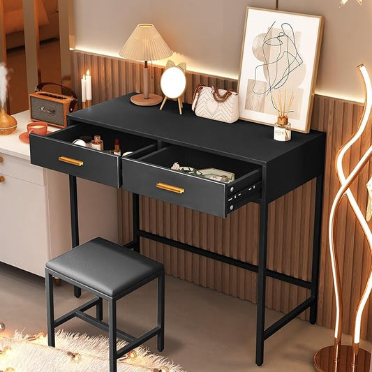 36" Vanity Desk, Small Makeup Vanity Desk with 2 Storage Drawers, Black Vanity Table for Girls Gifts, Bedroom Small Spaces