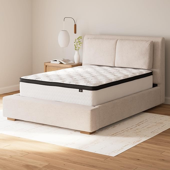 Signature Design by Ashley California King Size Chime 12 Inch Medium Firm Hybrid Mattresswith Cooling Gel Memory Foam for Pressure Relief, Fiberglass Free, Mattress In A Box