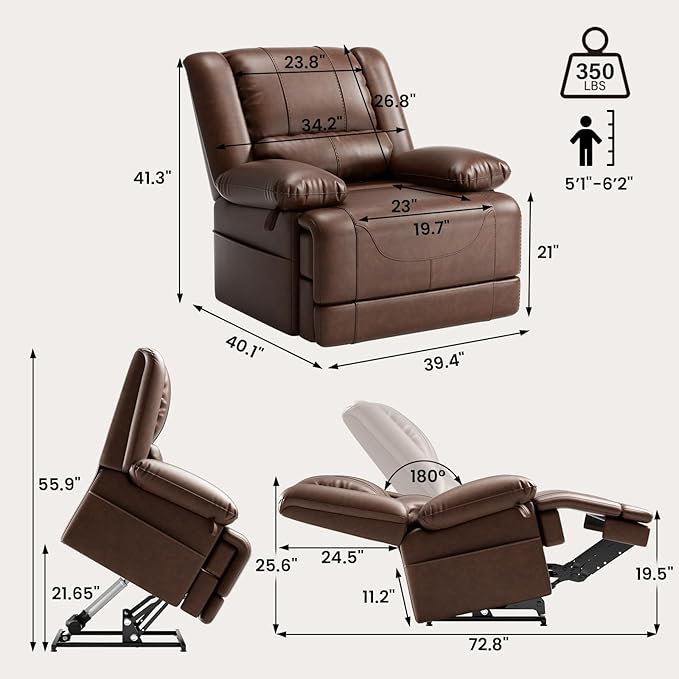 Large Dual Motor Power Lift Recliner Chair with Massage and Heat for Elderly People, Infinite Position,USB Ports and Remote Control,Breathable Leather (Red Brown)