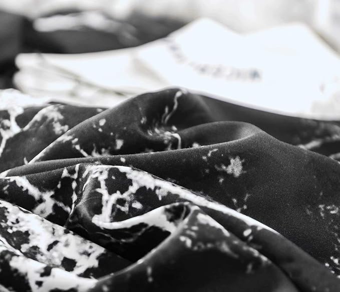 CLOTHKNOW Black Grey White California King Comforter Set Marble Bedding Comforter Sets Black Comforter Abstract Black Comforter with 2 x Pillow Cases