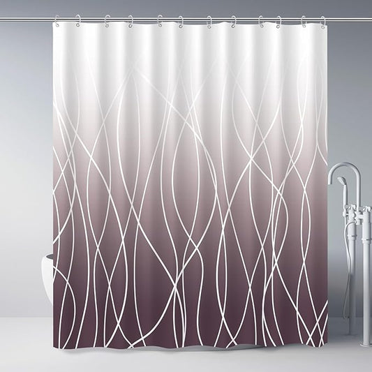 Punkray Burgundy Striped Polyester Shower Curtain for Bathroom with Hooks, Shower Curtains for Bathroom, Waterproof Bath Accessories Hotel Style - Machine Washable 72 x 72