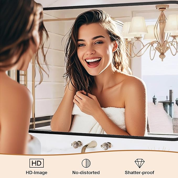 22"×30" Bathroom Mirror for Wall, Modern Bathroom Vanity Mirror, Black Bathroom Mirrors for Over Sink with Metal Framed HD Tempered Glass Hangs Horizontally or Vertically