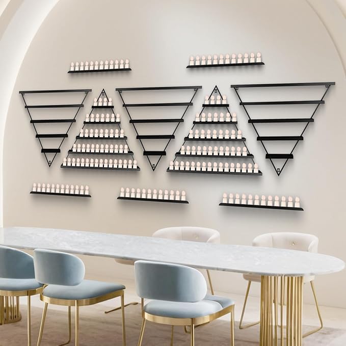 10PCS Metal Wall-Mounted Nail Polish Storage Racks, 5 Tiers Black Triangular Display Rack, Cosmetic Display Cases Lipstick Perfume Wall Shelf, Essential Oil Organizers, for Home Spa Nail Salon Shop