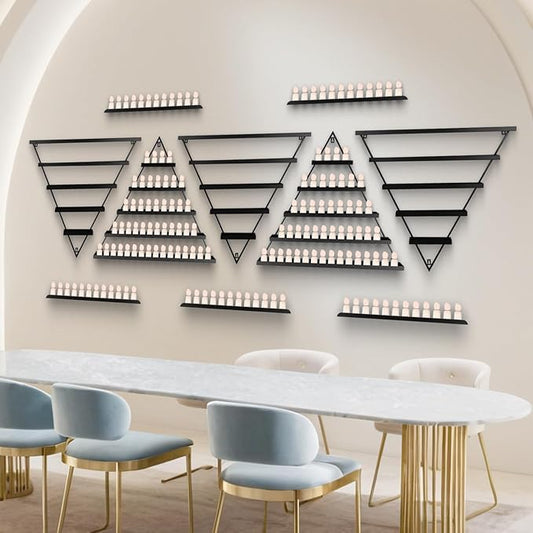 10PCS Metal Wall-Mounted Nail Polish Storage Racks, 5 Tiers Black Triangular Display Rack, Cosmetic Display Cases Lipstick Perfume Wall Shelf, Essential Oil Organizers, for Home Spa Nail Salon Shop