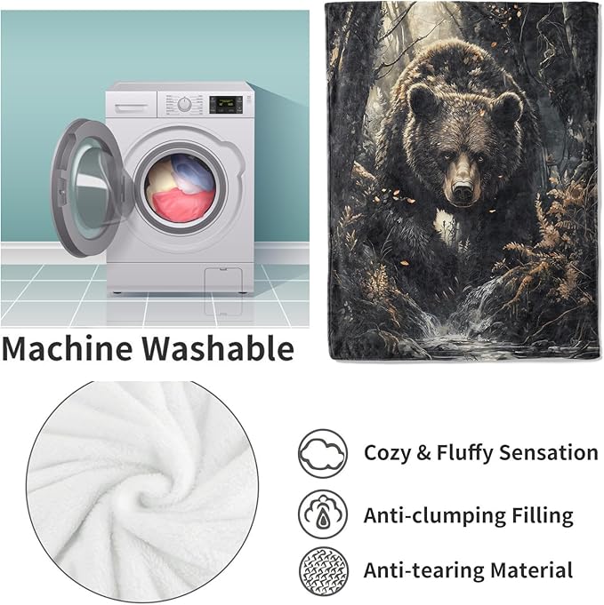 Bear Flannel Blanket, Bear Gifts, Bear-Themed Blanket for Women, Soft Lightweight Throw Blankets for Bed Home Travel Decor 40" x 50"