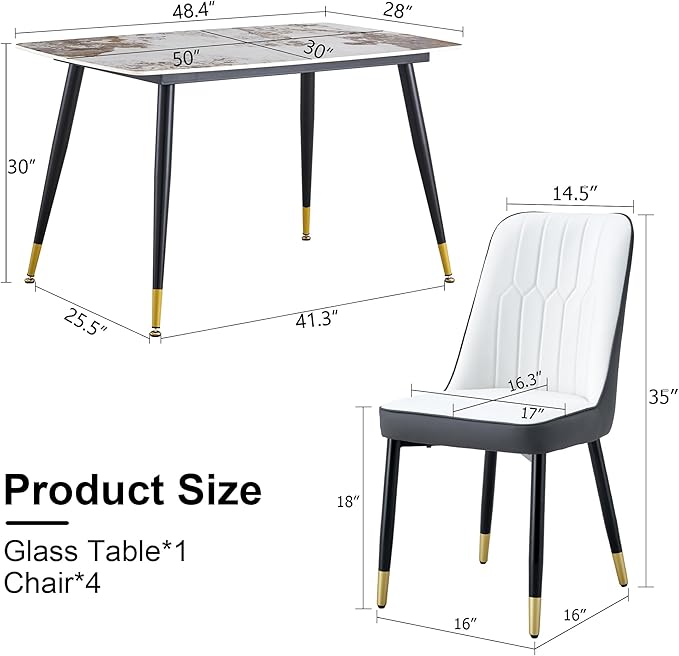 Dining Room Table Set for 4,Small Dining Table Set for 4, Sintered Stone Kitchen Table Top and Modern Chairs Set of 4 for Kitchen Dining Room, Small Space