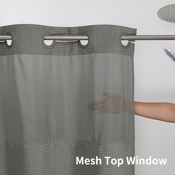 Colorful Star 256GSM Waffle Weave Heavy Duty Shower Curtains, No Hook Shower Curtain with Snap in Fabric Liner, Hotel Style Waterproof Bathroom Curtain Set, 72 x 75 Inch, Grey